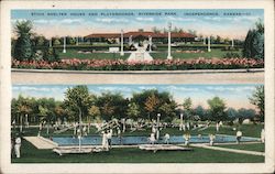 Stich Shelter house and Playgrounds, Riverside Park Independence, KS Postcard Postcard Postcard