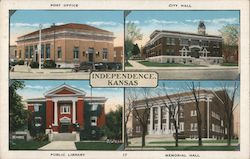 Post Office, City Hall, Public Library, Memorial Hall Independence, KS Postcard Postcard Postcard