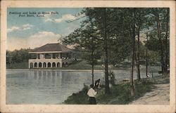 Pavilion and Lake at Gunn Park Fort Scott, KS Postcard Postcard Postcard