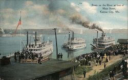 Boats on the River at the Foot of Main Street in Kansas City Postcard