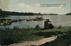 Souvenir Spoons at Golden Spur Park on New London & East Lyme St. Ry. Postcard