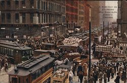 A Busy Day on Dearborn and Randolph Streets Postcard