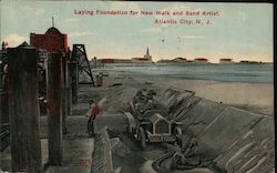 Laying Foundation for New Walk and Sand Artist Atlantic City, NJ Postcard Postcard Postcard