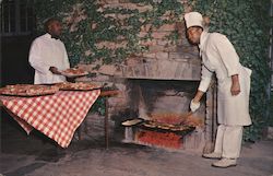 Grilling Steaks in the Terrace Fireplaces - Pine Crest Inn Tryon, NC Postcard Postcard Postcard