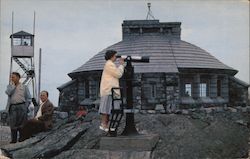 View of Summit House and Fire Observers Tower on Peak of Whiteface Mountain Postcard