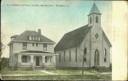 St. Edmonds Catholic Church And Rectory Watseka, IL Postcard 