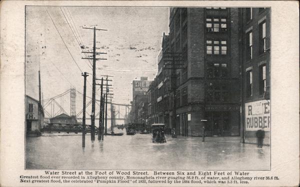 View of major Flooding along Water Street at the Foot of Wood Street Pittsburgh Pennsylvania
