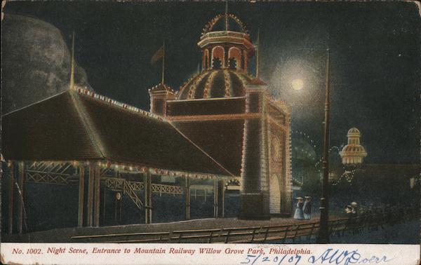 Night Scene, Entrance to Mountain Railway Willow Grove Park Philadelphia Pennsylvania