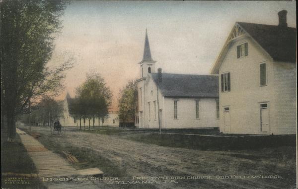 View of Disciples Church, Presbyterian Church and the Odd Fellows Lodge Sylvania Pennsylvania