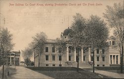 New Sullivan Co. Court House, showing Presbyterian Church and the Frank Leslie Monticello, NY Postcard Postcard Postcard