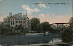 High School and Shenango River Postcard