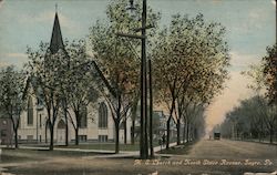 M.E. Church and North Elmer Avenue Postcard
