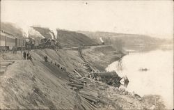 Derailed Train, Locomotive in Water Postcard