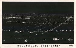 View Of Hollywood, Ca At Night California Postcard Postcard Postcard
