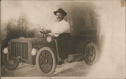 Studio Photo Man in Auto Cutout Postcard