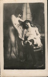 Risque Picture of Two Women-one standing, one sitting Postcard