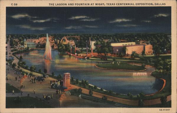 The Lagoon and Fountain at Night, Texas Centennial Exposition Dallas