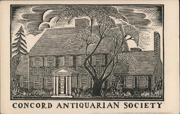 Concord Antiquarian Society - Wood Block Print House Massachusetts