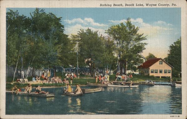 Bathing Beach Beach Lake, PA Postcard