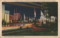Looking Across the Reflection Basin, in the Esplanade of State, at Night, Texas Centennial Exposition Postcard