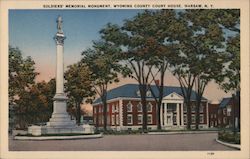 Soldiers' Memorial Monument, Wyoming County Court House Postcard