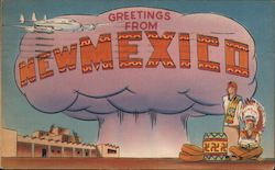 Greetings from New Mexico - Atomic Blast Mushroom Cloud Santa Fe, NM Postcard Postcard Postcard