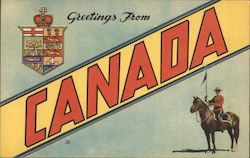 Greetings from Canada - Mountie on a Horse Misc. Canada Postcard Postcard Postcard