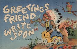 Native American Smoking Peace Pipe Postcard