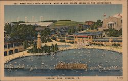 Park Pools with Stadium, Museum and Sports Arena in Background Postcard