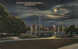 Civic Center at Night on lake Mirror Lakeland, FL Postcard Postcard Postcard