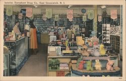 Interior of Earnshaw Drug Co East Greenwich, RI Postcard Postcard Postcard