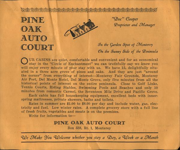 Pine Oak Auto Court Advertising