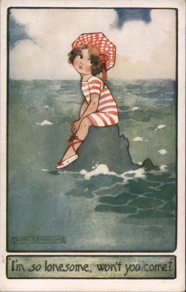 I'm so lonesome, won't you come? - A girl sits on a rock in the ocean