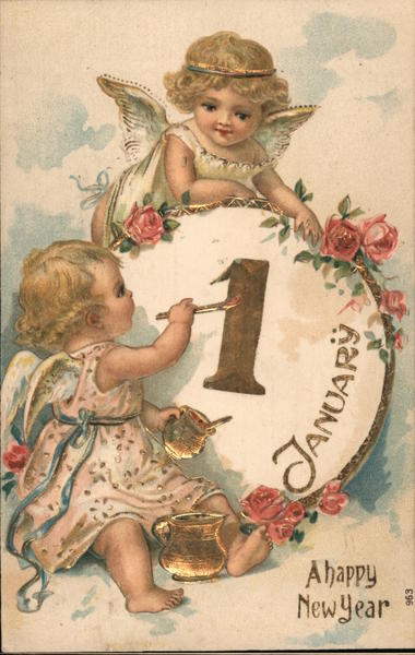 A Happy New Year, Cherubs Painting 1 January Angels & Cherubs