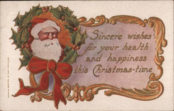 Sincere wishes for your health and happiness this Christmas-time - Santa inside a wreath
