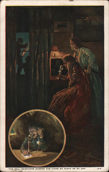 The Bell telephone guards the home by night as by day - two women calling the police about burglars