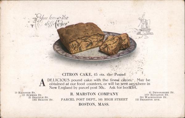 Citron Cake, .45 cts. the Pound - R. Marston Company Boston Massachusetts
