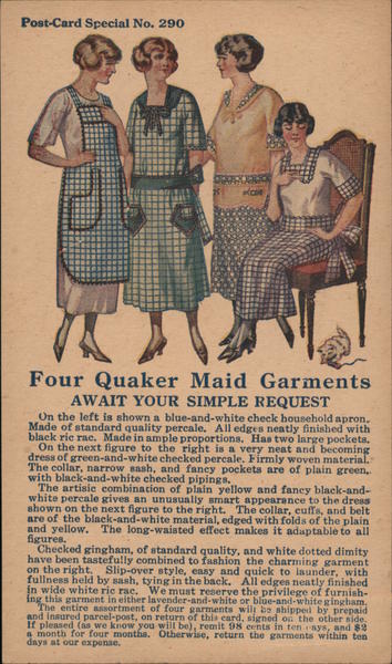 Four Quaker Maid Garments Await Your Simple Request
