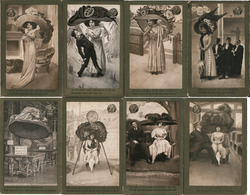 Set of 8: Jumbo Lids 1909 Women with Large Hats Postcard