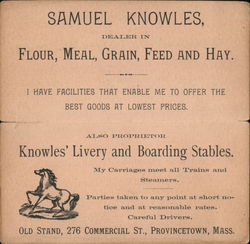 Samuel Knowles, Dealer in Flour, Meal, Grain, Feed and Hay Trade Card