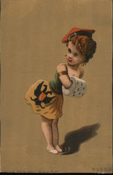 Russia - Young Girl in Skirt and Cap with Fur Muff, Pointed Toe Shoes Trade Card
