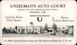 Unzelman's Auto Court, Watch for the big U Business Card