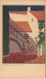 View of Santa Barbara, California - Illustration of two women on a staircase Postcard Postcard Postcard