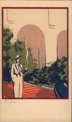 Serigraph Santa Barbara Serigraph, Man Smokes by Building California Postcard Postcard Postcard