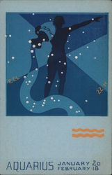 An illustration of a man holding a jug of water representing Aquarius Postcard