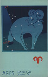 Aries Serigraph- Ram along with the astrological symbol for Aries Astrology & Zodiac Postcard Postcard Postcard