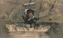 Birthday Greetings - Child in a sailboat Postcard
