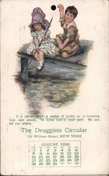 The Druggists Circular, Girl and Boy Fishing off a Dock. Postcard