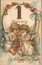 Happy New Year Angels & Cherubs Postcard Postcard Postcard