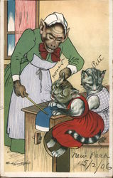 Demonic Monkey Teacher Punishes Cat Students Postcard